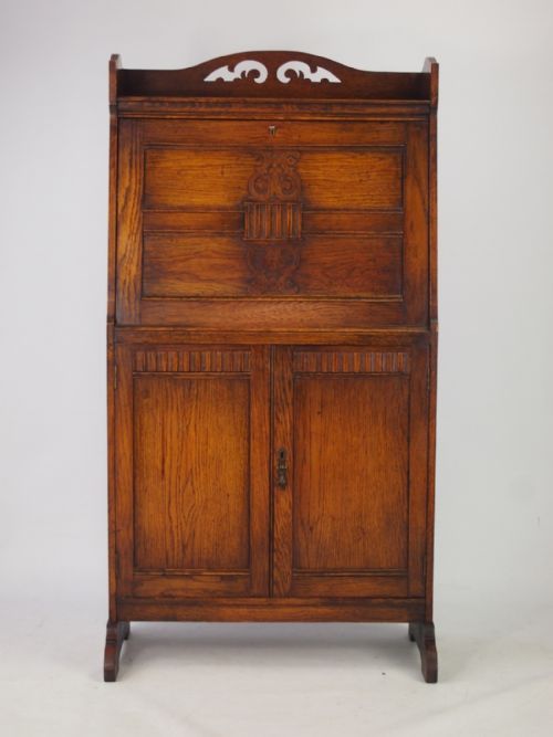 Tall & Slim Edwardian Oak Bureau
