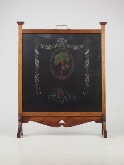 Arts & Crafts Mahogany Fire Screen Dated 1918