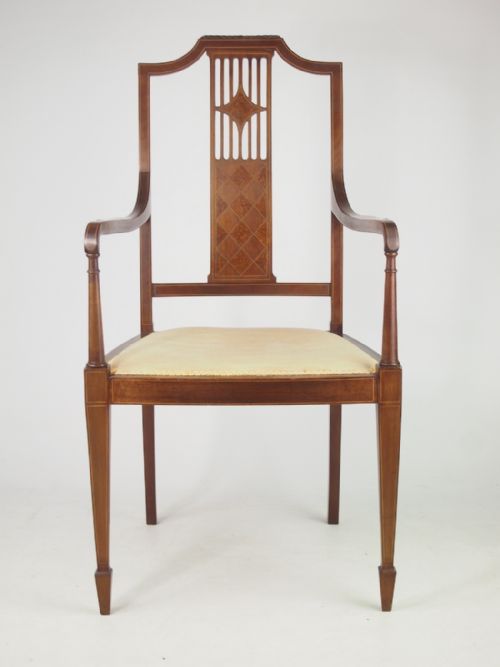 Edwardian Mahogany & Inlaid Open Armchair
