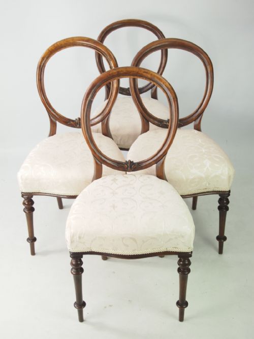 Set 4 Victorian Walnut Balloon Back Chairs