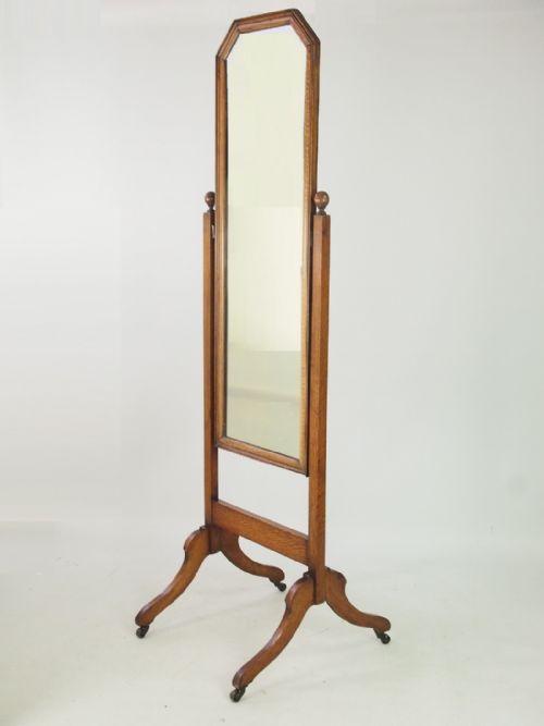 Tall Edwardian Oak Cheval Mirror