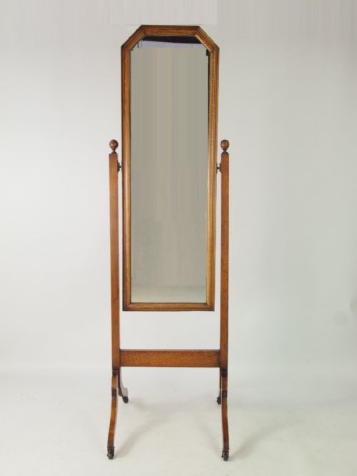 fig 1. Tall Edwardian Oak Cheval Mirror