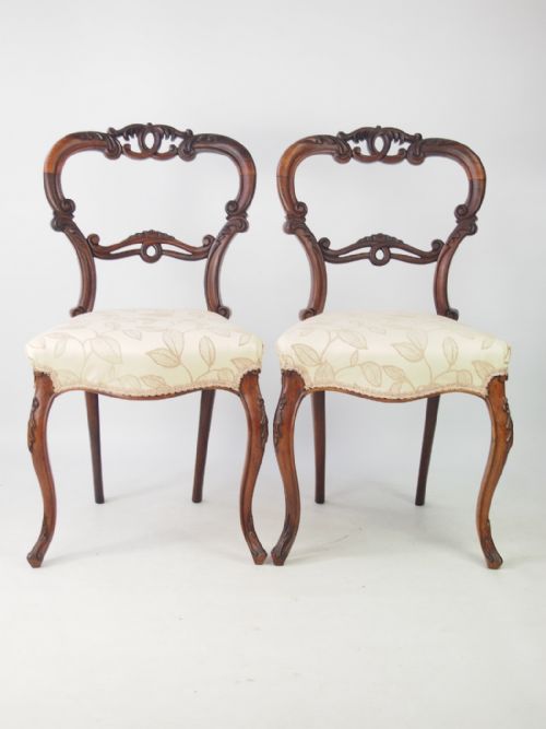 Pair Victorian Rosewood Balloon Back Chairs