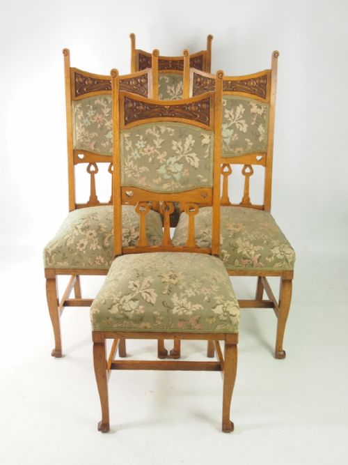 Set 4 Edwardian Oak Arts Crafts Chairs