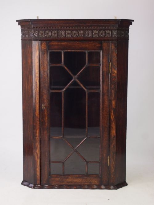 Edwardian Astragal Glazed Oak Corner Cupboard