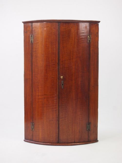 Slim Georgian Bow Fronted Oak Corner Cupboard