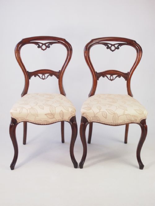 Pair Antique Victorian Mahogany Balloon Back Chairs