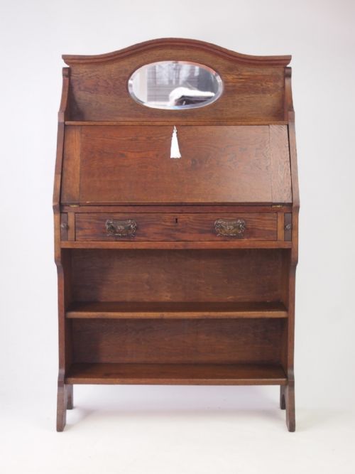 Slim Edwardian Arts & Crafts Oak Hall Bureau