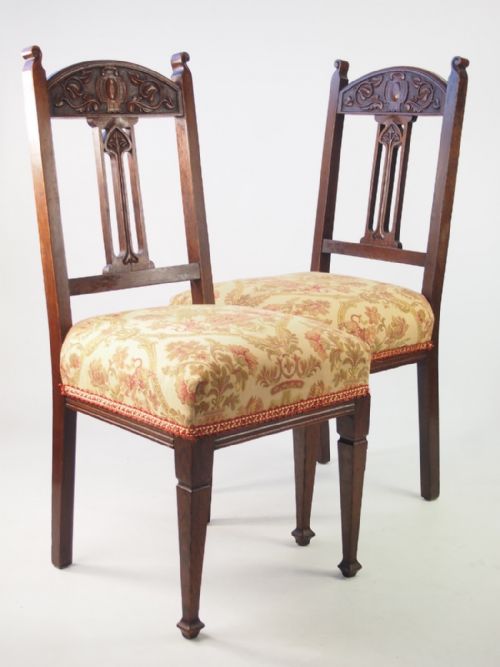 Pair Edwardian Oak Arts & Crafts Chairs