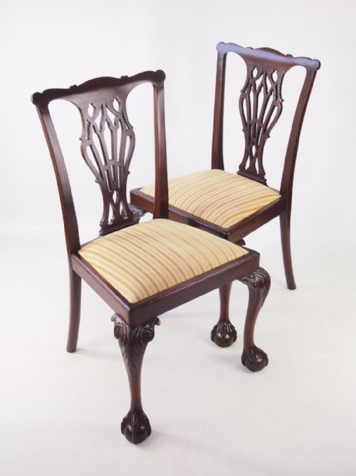 Pair Edwardian Mahogany Chippendale Chairs