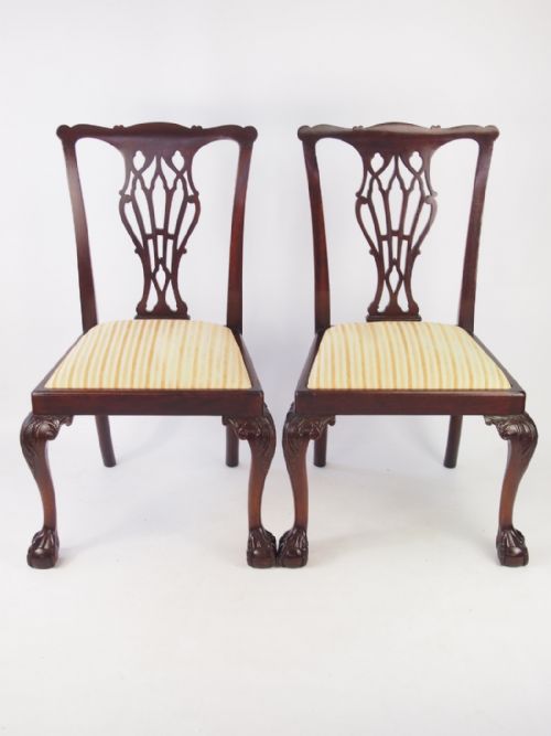 fig 1. Pair Edwardian Mahogany Chippendale Chairs