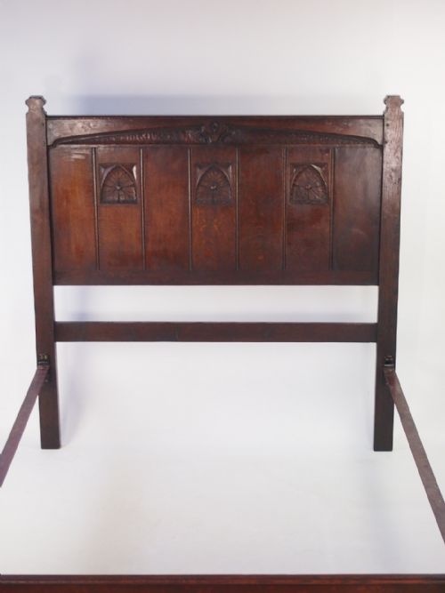 fig 1. Pair Oak Gothic Revival Double Beds