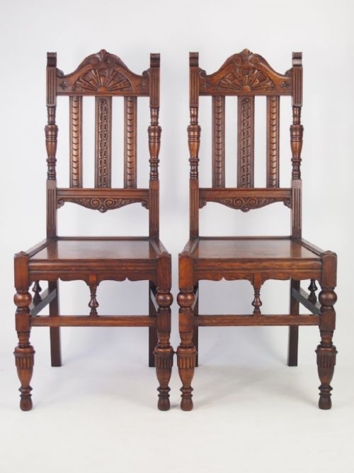 Pair Antique Arts & Crafts Oak Hall Chairs