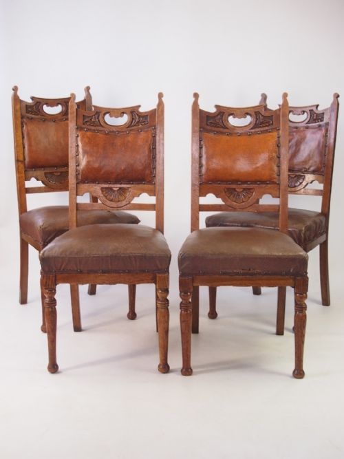 Set 4 Arts & Crafts Dining Oak Chairs for Reupholstery