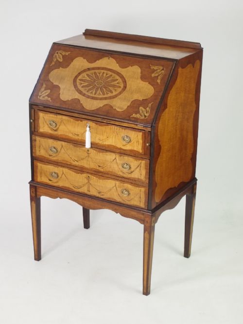 Small Antique Edwardian Mahogany & Inlaid Bureau