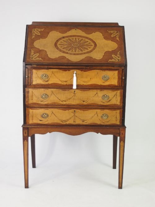 fig 1. Small Antique Edwardian Mahogany & Inlaid Bureau