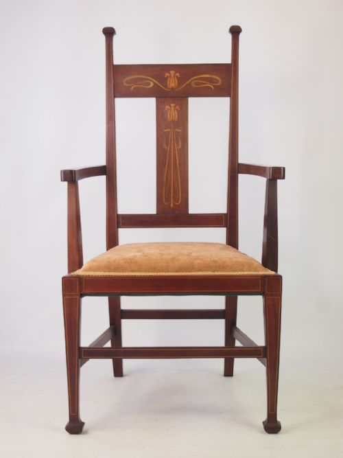 fig 1. Arts and Crafts Mahogany Inlaid Open Armchair or Desk Chair