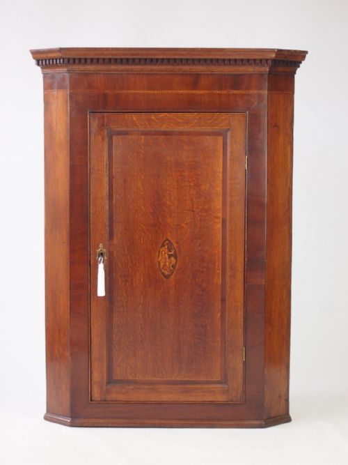 Georgian Oak Corner Cupboard with Britannia Inlay