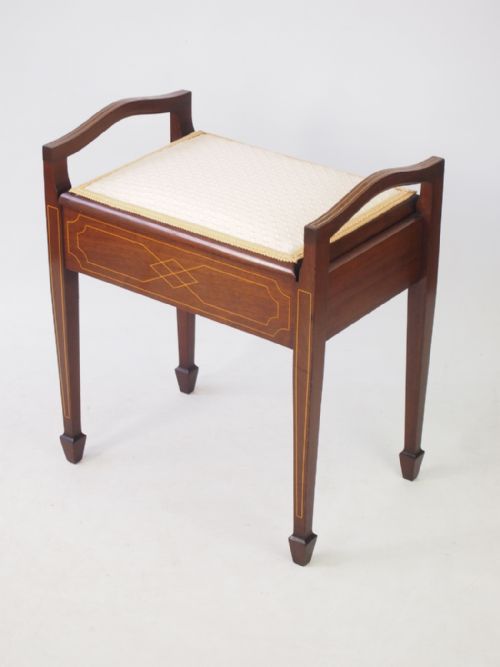 Edwardian Mahogany & Inlaid Piano Stool