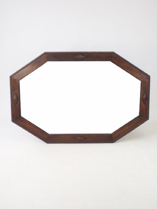 Large Octagonal Oak Framed Mirror or Overmantle