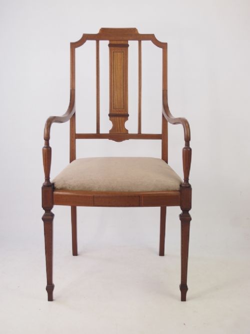 Edwardian Mahogany & Inlaid Open Armchair