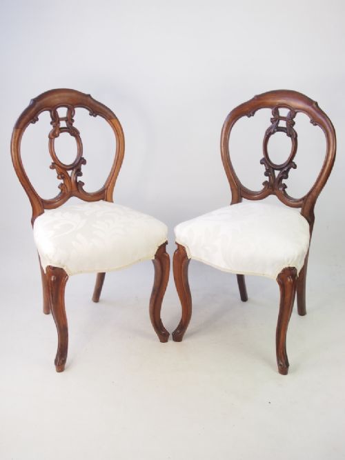 Pair Victorian Rosewood Balloon Back Chairs