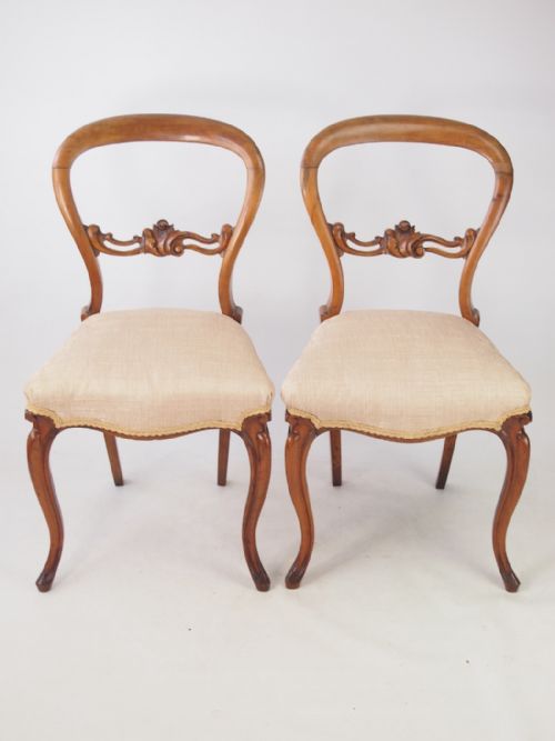 Pair Antique Victorian Walnut Balloon Back Chairs