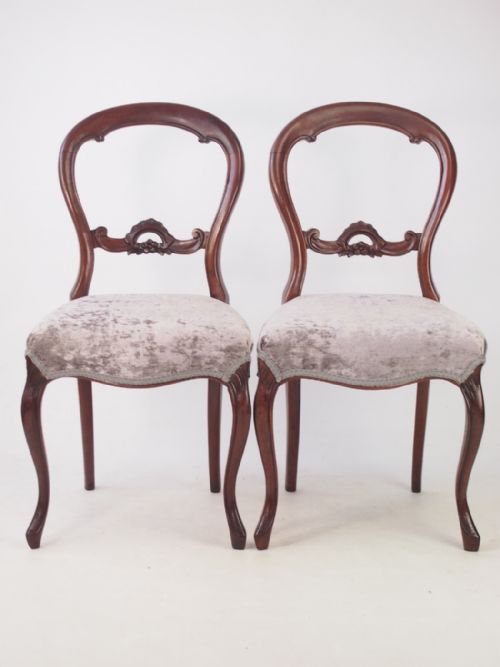 Pair Antique Victorian Mahogany Balloon Back Chairs