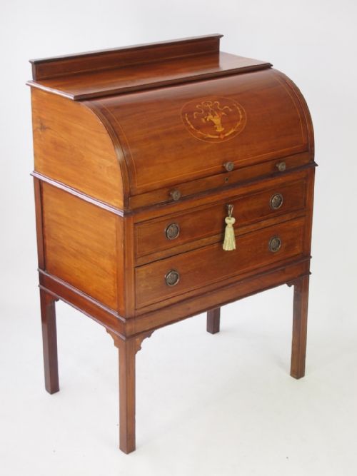 fig 1. Edwardian Mahogany & Inlaid Cylinder Top Bureau