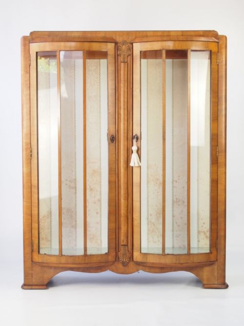 Art Deco Walnut Display Cabinet or Bookcase