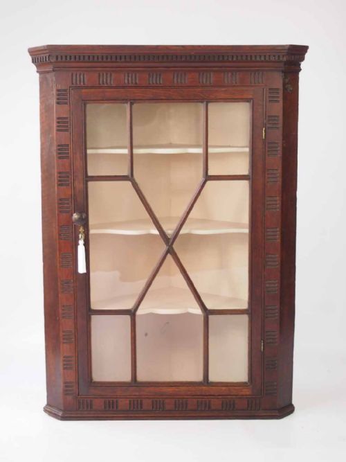 Georgian Oak Corner Cabinet with Astragal Glazed Door