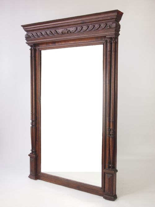 Large Antique French Oak Mirror or Overmantle