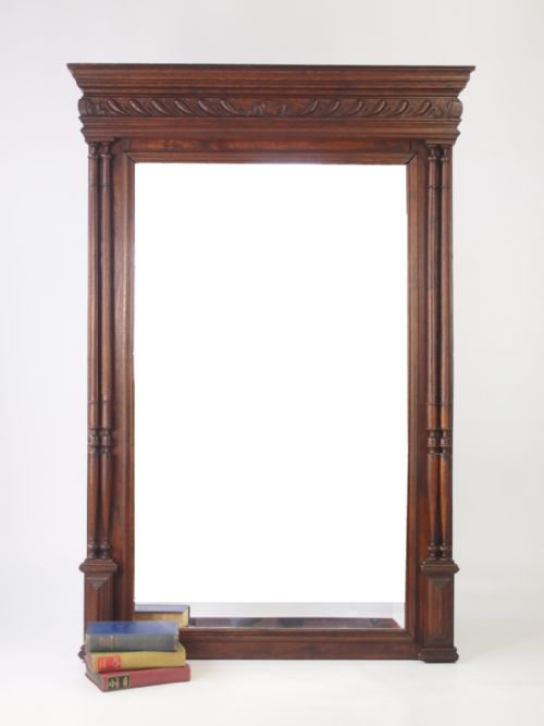 fig 1. Large Antique French Oak Mirror or Overmantle