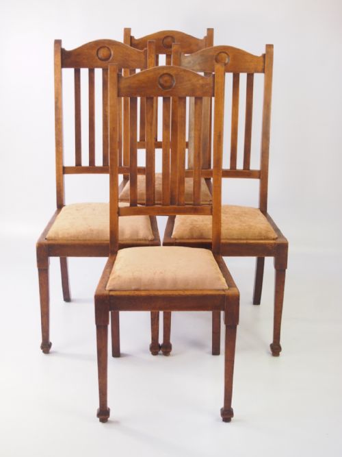 Set 4 Edwardian Arts & Crafts Oak Chairs