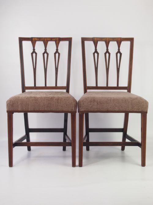 Pair Edwardian Mahogany & Inlaid Side Chairs