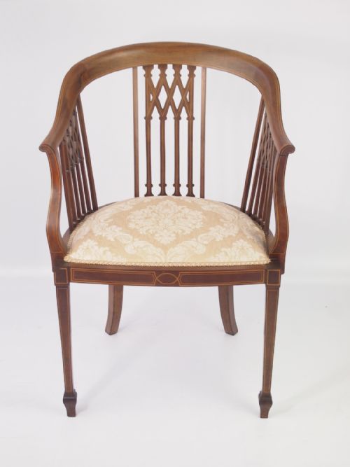 Edwardian Mahogany & Inlaid Tub Chair
