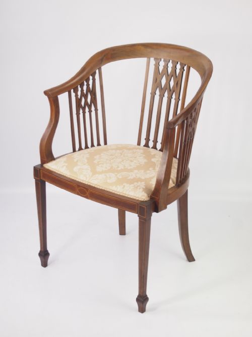 fig 1. Edwardian Mahogany & Inlaid Tub Chair