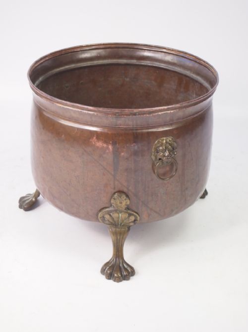 Copper & Brass Log Bin with Lions Paw Feet