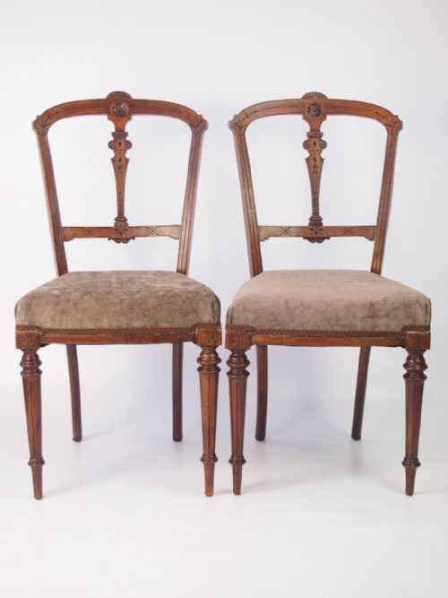 fig 1. Pair Victorian Walnut Balloon Back Chairs