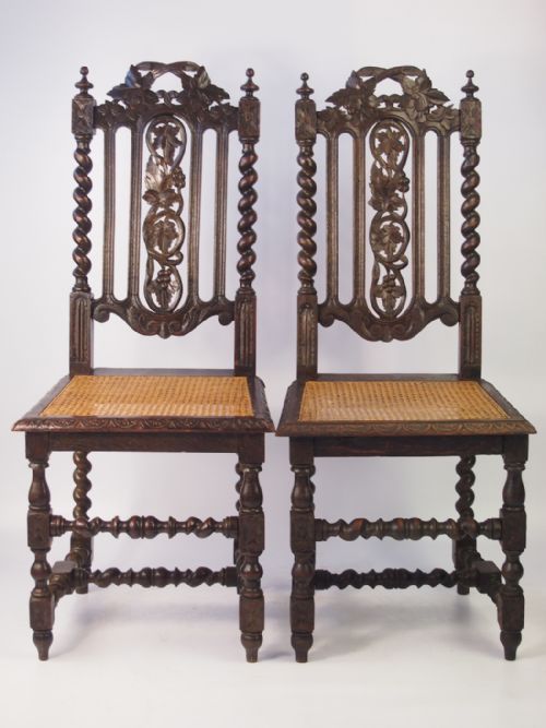 Pair Victorian Gothic Revival Oak Chairs