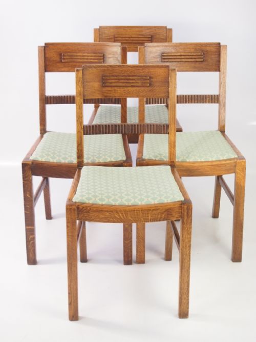 Set 4 Art Deco Oak Dining Chairs