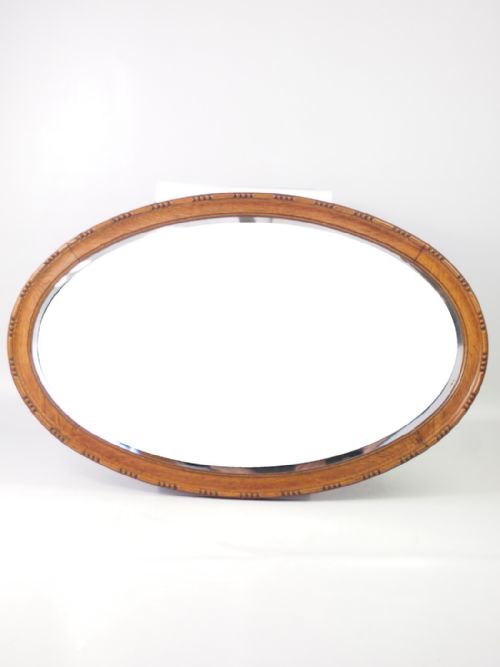 Large Edwardian Oak Framed Oval Mirror