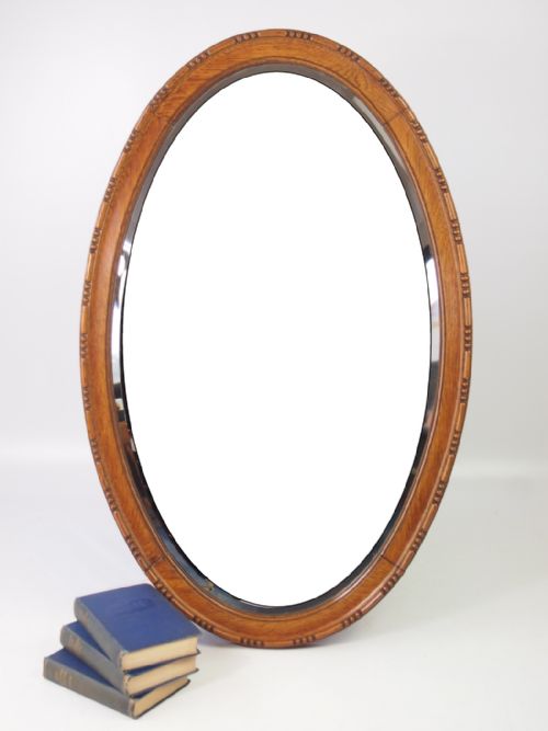 fig 1. Large Edwardian Oak Framed Oval Mirror