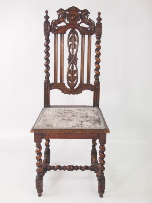 Pair of Antique Victorian Gothic Oak Chairs