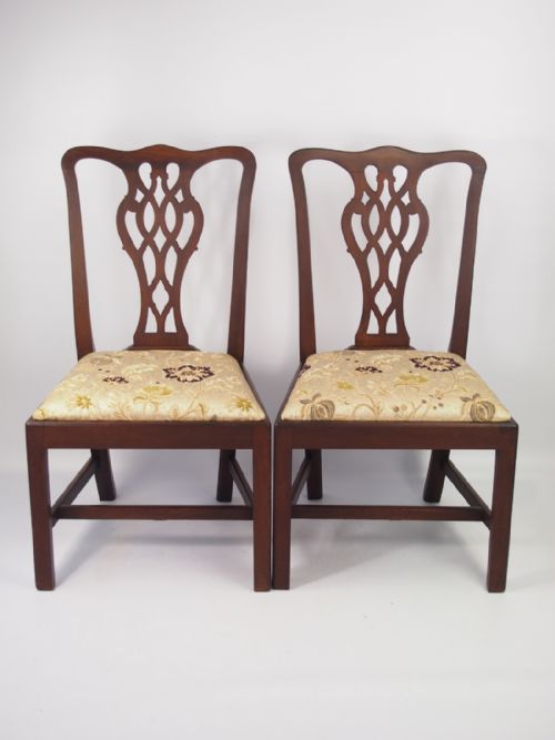 Pair Edwardian Mahogany Chippendale Chairs