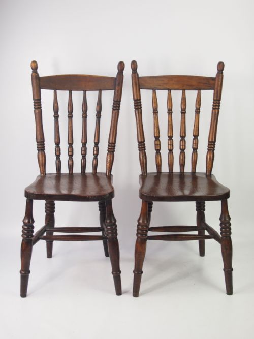 Pair Victorian Elm Kitchen Chairs