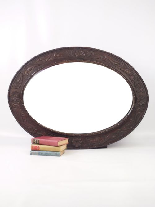 fig 1. Edwardian Carved Oak Oval Wall Mirror