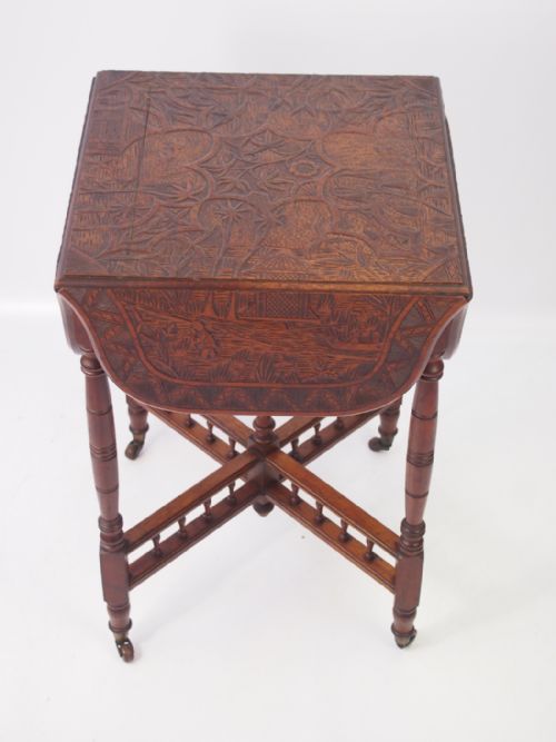 fig 1. Small Antique Carved Walnut Drop Leaf Table
