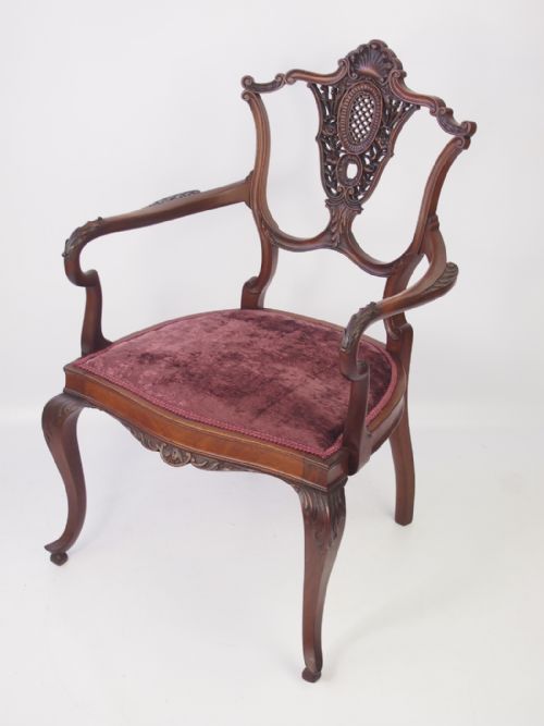 Victorian Carved Mahogany Open Armchair