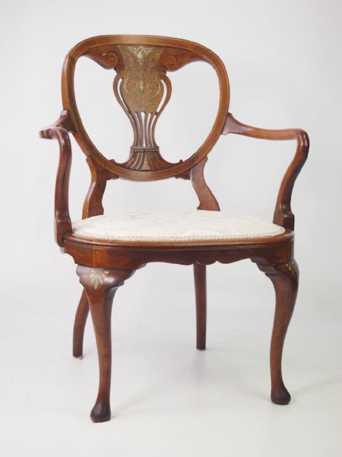 Victorian Rosewood & Inlaid Open Armchair